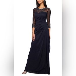 Alex evenings A-Line Mesh Gown with Beaded Illusion Sweetheart Neckline